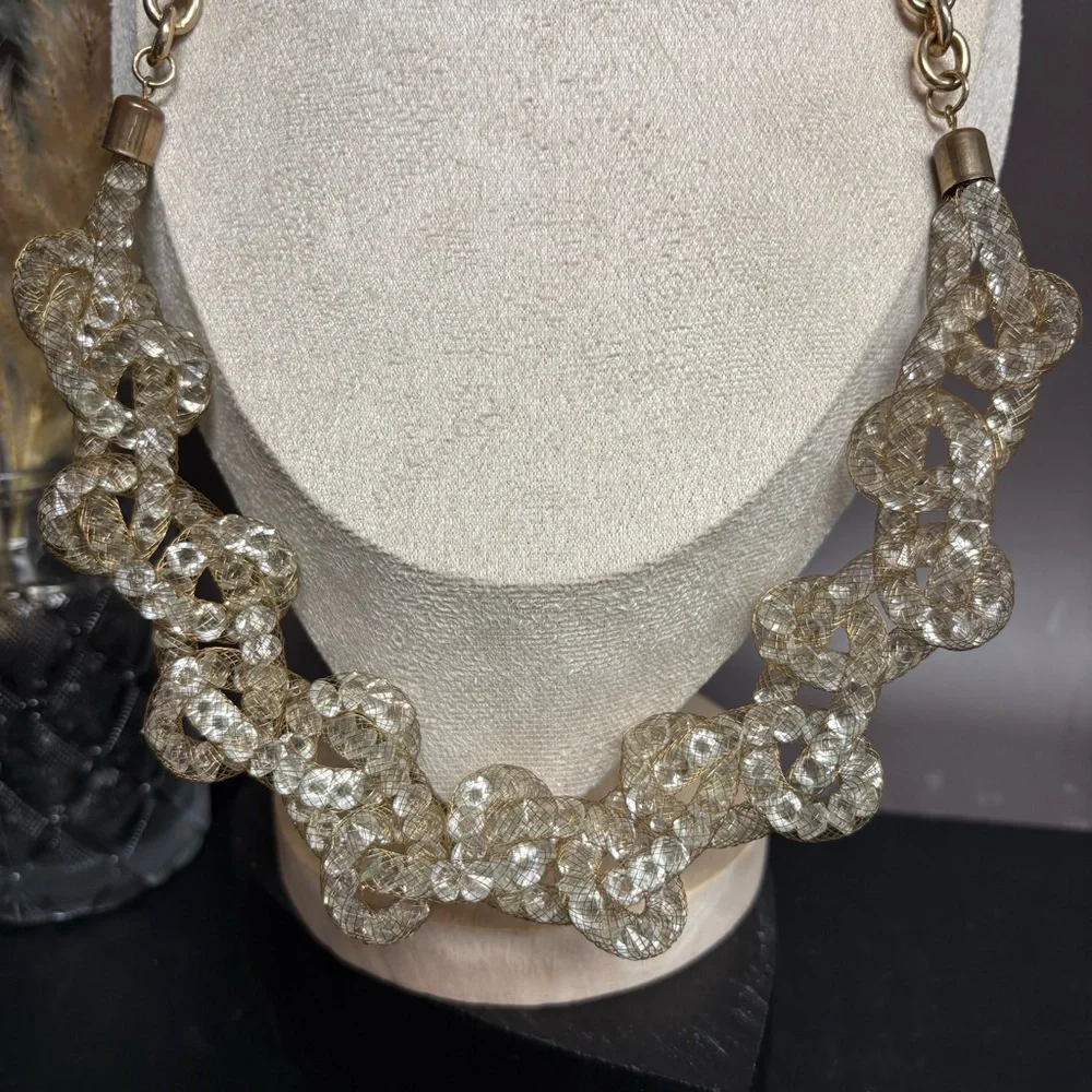 Aldo Gold Mesh Statement Necklace‎ | Chunky Beaded Chain Link